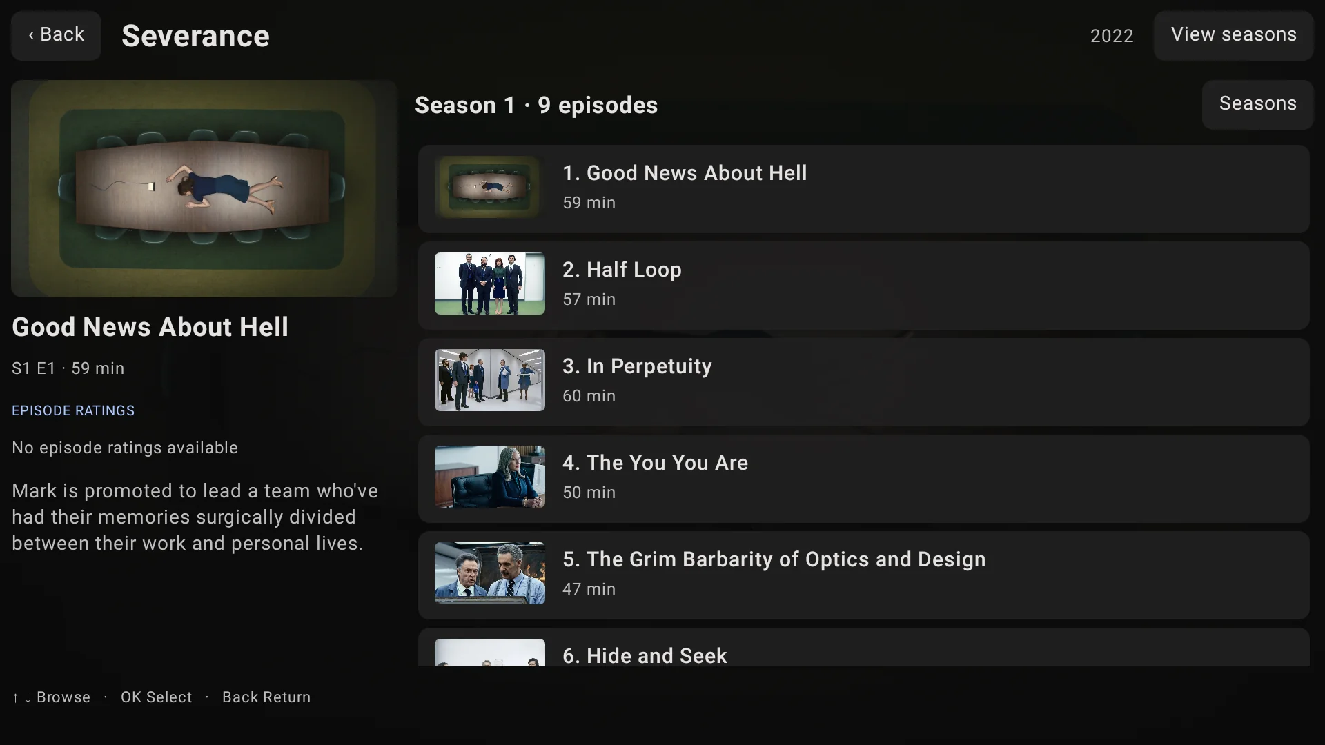 Sinehan episode browser with artwork and episode details